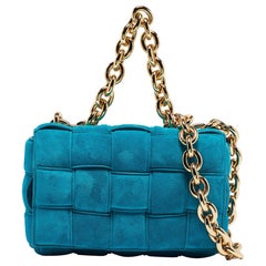 Bottega Veneta Blue Padded Suede Chain Cassette Shoulder Bag