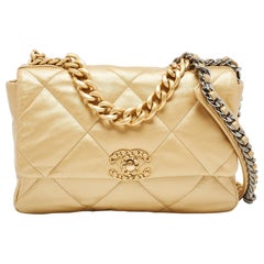 Chanel Gold Quilted Leather Large 19 Flap Bag