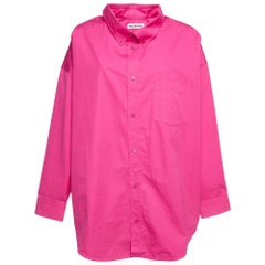 Balenciaga Pink Logo Print Cotton Oversized Shirt S