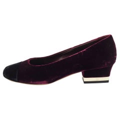 Chanel Burgundy/Black Velvet Block Heel Pumps Size 40