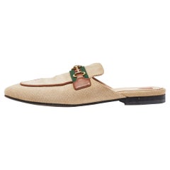 Used Gucci Beige Canvas Princetown Horsebit Mules Size 37