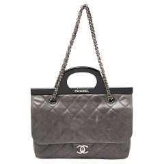 Chanel Grey Quilted Glazed Leather Small CC Delivery Bag