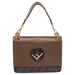 Fendi Brown/Black Leather Kan I F Logo Shoulder Bag