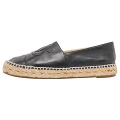 Chanel Black Leather CC Espadrille Flats Size 37