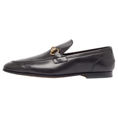 Gucci Black Leather Jordaan Loafers Size 42