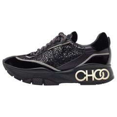 Jimmy Choo Black Glitter and Velvet Raine Sneakers Size 40