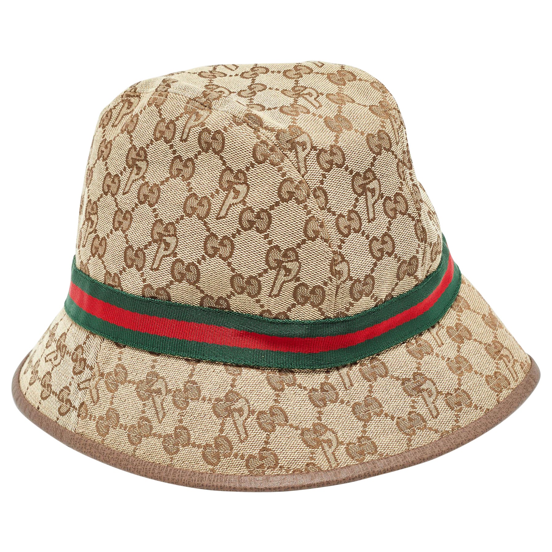 Palace x Gucci Brown GG Web Detail Canvas Fedora Hat For Sale at 1stDibs