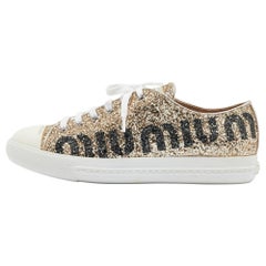 Used Miu Miu Gold Coarse Glitter Low Top Sneakers Size 39