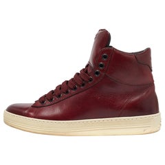 Used Tom Ford Burgundy Leather High Top Sneakers Size 36.5