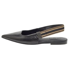 Brunello Cucinelli Black Leather Slingback Flats Size 37