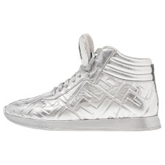 Fendi X Nicki Minaj Silver Laminated Leather High Top Sneakers 37.5