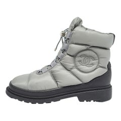 Chanel Grey Nylon Snow Ankle Boots Size 37.5