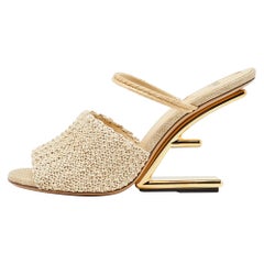 Fendi Beige Raffia First Heel Mules Size 40.5