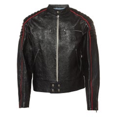 Gucci Black Logo Printed Leather Rider Jacket M