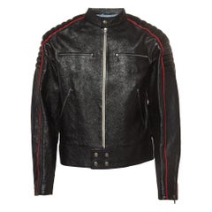 Gucci Black Logo Printed Leather Rider Jacket M