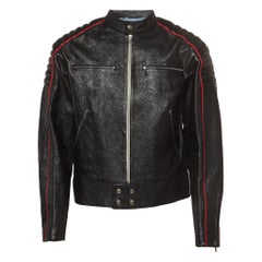 Gucci Schwarze Logo bedruckte Leder-Reiterjacke M