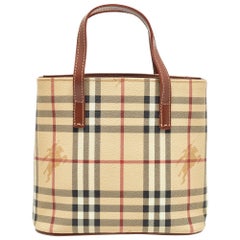 Used Burberry Brown/Beige Haymarket Check Coated Canvas Mini Tote