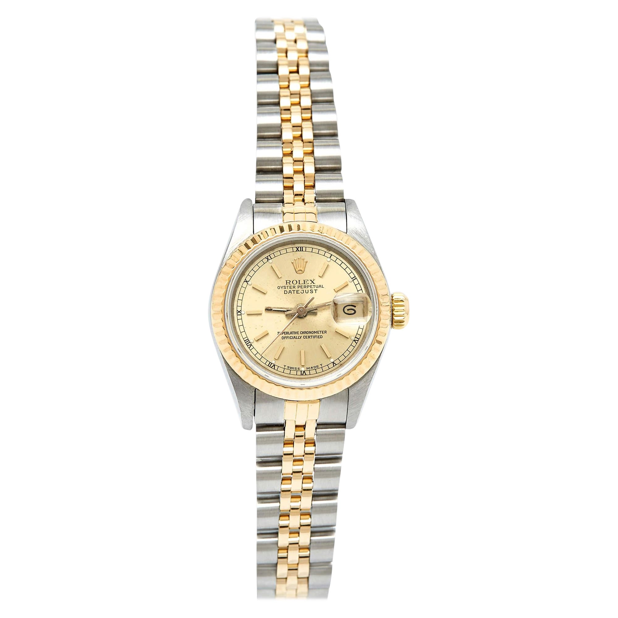 Rolex Champgne 18k Yellow Gold Stainless Steel Datejust 69173 Wristwatch 26 mm