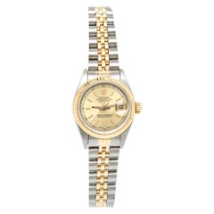 Vintage Rolex Champgne 18k Yellow Gold Stainless Steel Datejust 69173 Wristwatch 26 mm 