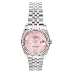 Rolex Pink 18K Gold Stainless Steel Diamond Datejust 116244-0004 Wristwatch 36mm