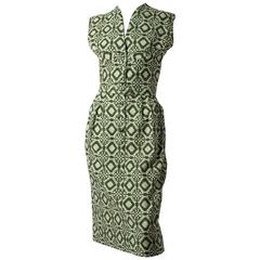 50s Green Cotton Aztec Dress