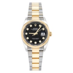 Used Rolex Black Diamond 18k Gold Stainless Steel Datejust 126203 Wristwatch 36 mm 