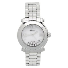 Used Chopard White Diamond Stainless Steel Happy Sport 8475 Women's Wristwatch 35 mm