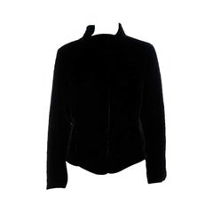 Emporio Armani Black Velvet Quilt Detail Stand Collar Jacket L