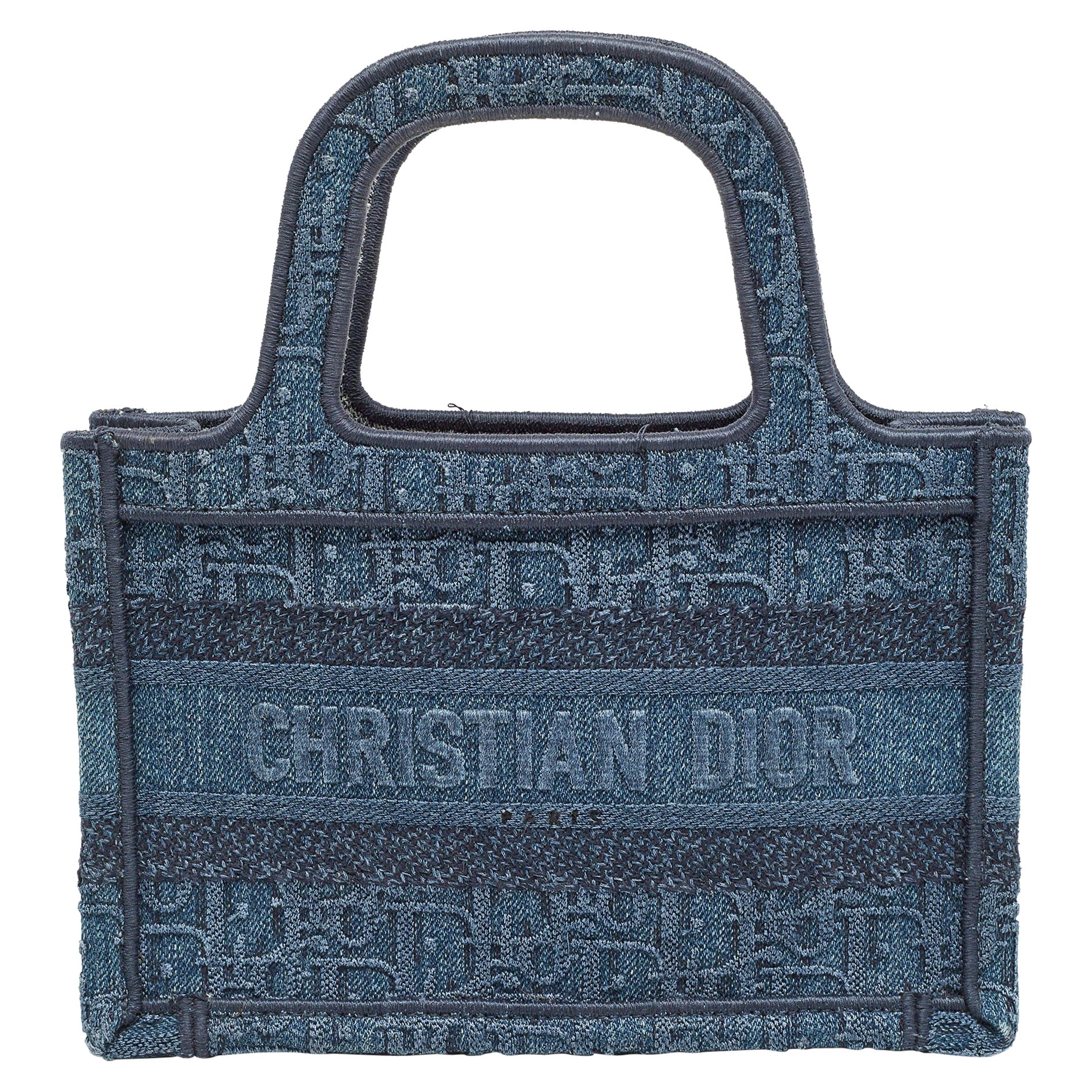 MINI BOOK TOTE 21 BLUE OBLIQUE EMBROIDERY