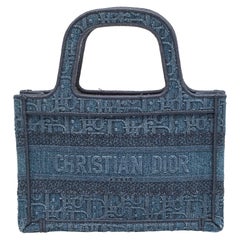 Dior Blue Oblique Embroidered Denim Mini Book Tote