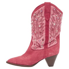 Used Isabel Marant Pink Suede Embellished Ankle Boots Size 38