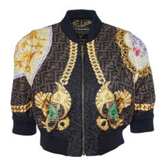 Fendi x Versace Brown Barocco FF Quilted Silk Cropped Jacket S