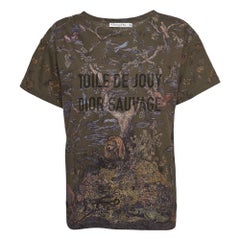 Christian Dior Boutique Grünes T-Shirt mit Dschungeldruck und Rundhalsausschnitt aus Strick L