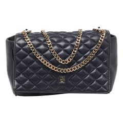CH Carolina Herrera Blue Quilted Leather Flap Chain Shoulder Bag