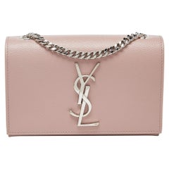 Saint Laurent Pink Leather Small Monogram Kate Wallet on Chain