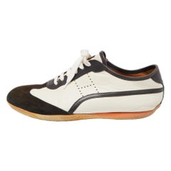 Hermes Weiß/Braun Leder und Wildleder Low Top Sneakers Größe 45