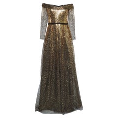 Notte By Marchesa - Robe en tulle ornée de sequins noirs et dorés L