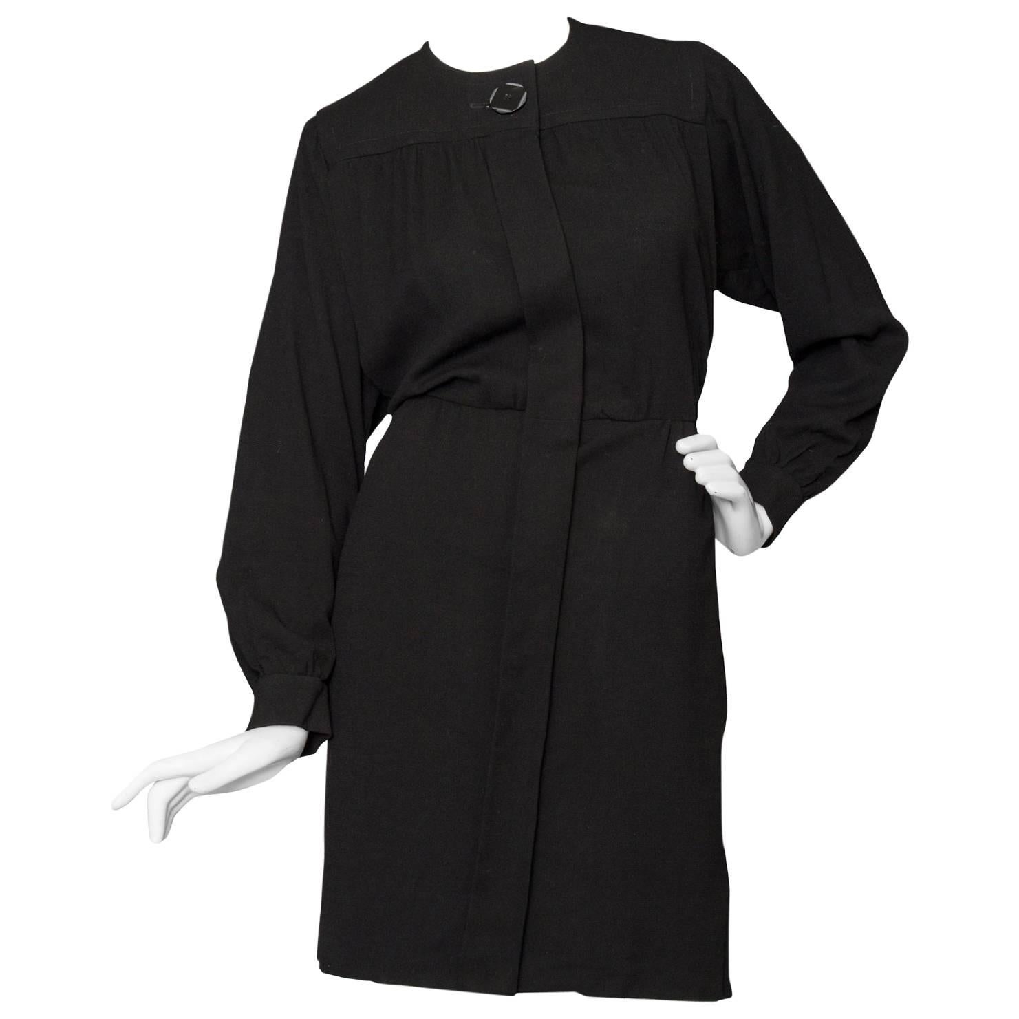 A 1980s Black Yves Saint Laurent Rive Gauche Wool Dress For Sale
