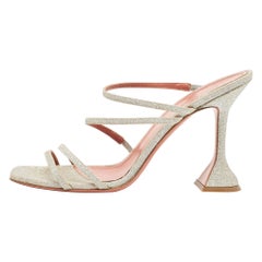 Used Amina Muaddi Silver Glitter Gilda Slide Sandals Size 40