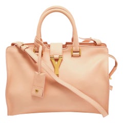 Saint Laurent Pfirsichfarbene kleine Cabas Y-Ligne Tote aus Leder