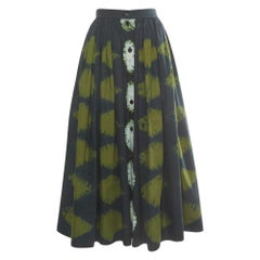 Used Dior Green Tie Dye Print Cotton Gathered Midi Skirt S