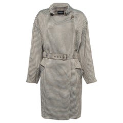 Emporio Armani Grey Checked Jacquard Belted Trench Coat L