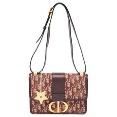 Used Dior Burgundy Oblique Canvas and Leather 30 Montaigne Bag