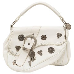 Used Dior White Leather Limited Edition 0118 Gaucho Alpine Saddle Bag