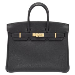 Hermes Noir Togo Leather Gold Finish Birkin 25 Bag