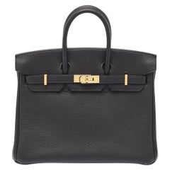 Hermes Noir Togo 25 Tasche aus Birkin-Leder mit Goldausführung