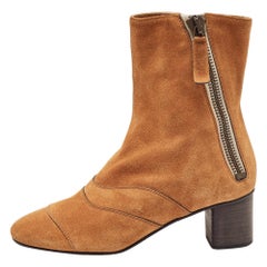 Chloe Brown Suede Block Heel Ankle Boots Size 37.5