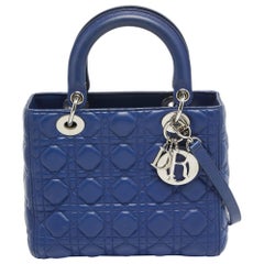 Dior Blue Cannage Leather Medium Lady Dior Tote