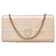 Used Dior Beige Patent Leather Diorama Wallet on Chain