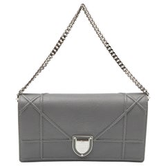 Dior Grey Leather Diorama Wallet on Chain